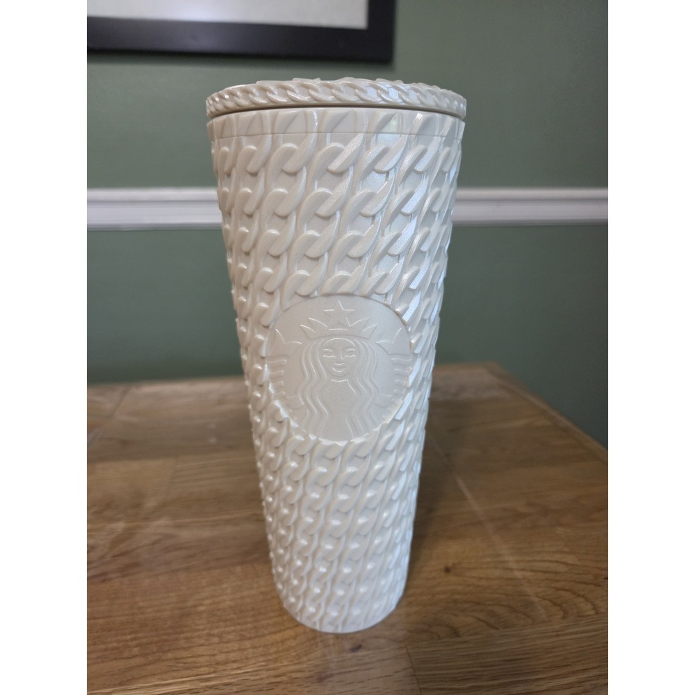 Starbucks 2025 White Cable Knit Sweater 24oz Venti Cold Cup Tumbler